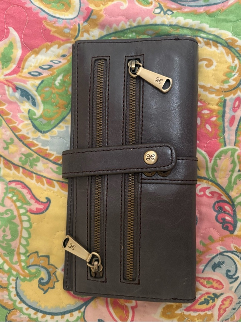 HOBO Brown Leather Zip-Accent Wallet